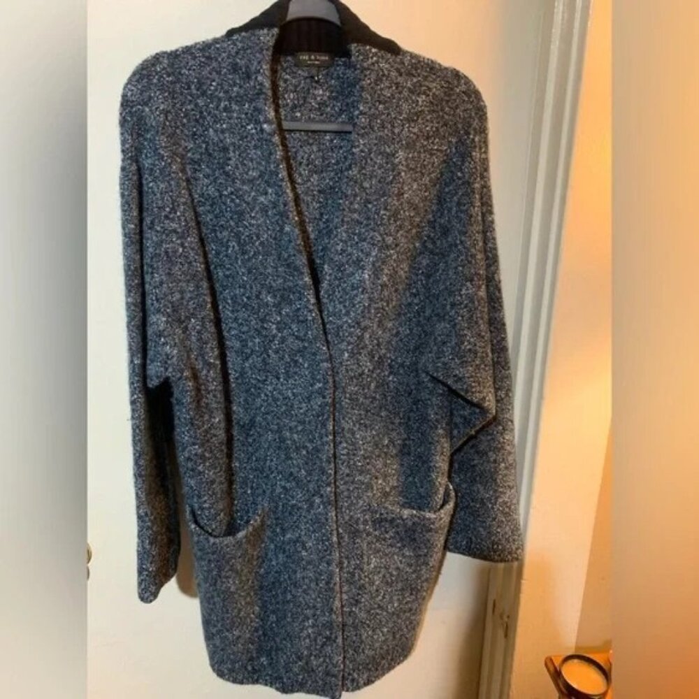 Rag & Bone Blue and Black Merino Wool Diana Cardigan Size Medium